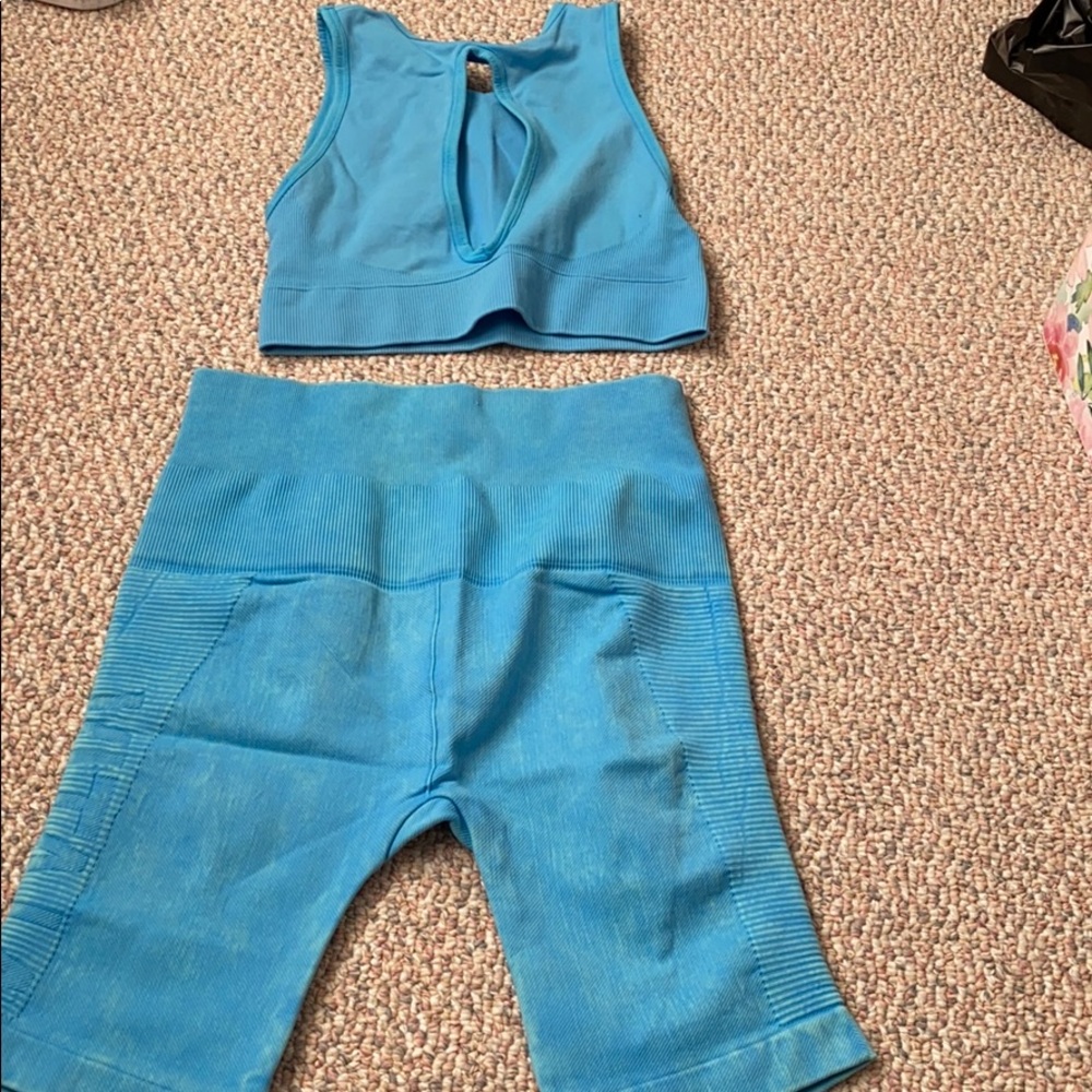 Blue biker short and sports bra set!